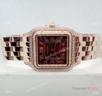 Replica Cartier Panthere De Rose Gold Dark Red Dial Watch 